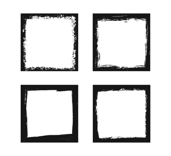 Grunge βρώμικο τετραγωνικά πλαίσια. Πρότυπο με πινέλο. Ορθογώνιο και τετράγωνο περίγραμμα με επικάλυψη grunge. Σύνολο διανυσματικών απεικονίσεων που απομονώνονται σε λευκό φόντο — Διανυσματικό Αρχείο