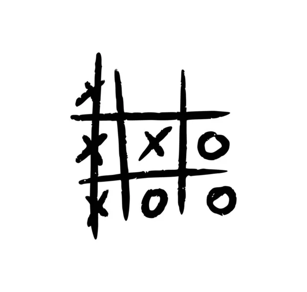 Handgezeichnetes Tic Tac Toe Spiel. X-O Kinderspiel. Gewinnen Sie im Taktik-Modus. Vektor-Illustration im Doodle-Stil auf weißem Hintergrund — Stockvektor