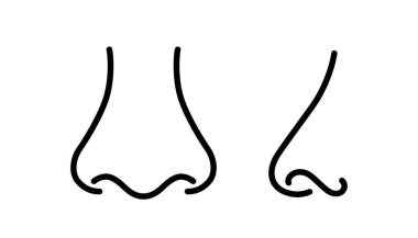 Burun simgesi. Burun öngörünümü ve profil görünümü. Koku ikonunun insan organı. Beyaz arkaplanda satır biçiminde vektör illüstrasyonu. Düzenlenebilir vuruş