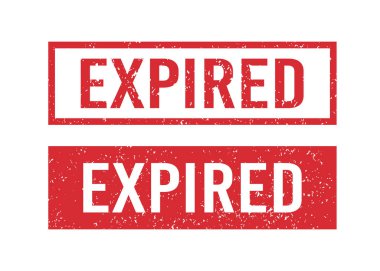 Kırmızı grunge 'un süresi dolmuş lastik pullar. Son kullanma tarihi damgaları. Grunge kare etiketleri. Beyaz arkaplanda izole edilmiş vektör çizimleri kümesi