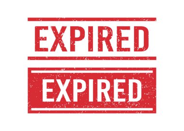 Kırmızı grunge 'un süresi dolmuş lastik pullar. Son kullanma tarihi damgaları. Grunge kare etiketleri. Beyaz arkaplanda izole edilmiş vektör çizimleri kümesi