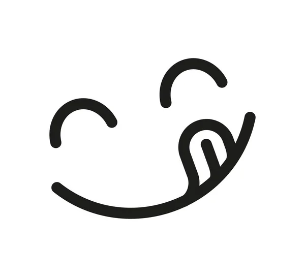 Yummy χαμόγελο emoji με γλώσσα γλείφουν το στόμα. Νόστιμο γευστικό σύμβολο φαγητού για το κοινωνικό δίκτυο. Νόστιμο και πεινασμένο εικονίδιο γραμμής. Γευστικό γκουρμέ. Απόλαυσε την ταμπέλα. Εικονογράφηση διανύσματος απομονωμένη σε λευκό φόντο — Διανυσματικό Αρχείο