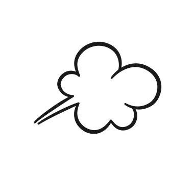 Komik osuruk bulutu. Kötü kokulu balon. Patlama, kızgın nefes. Çizgi roman tarzında duman bulutu. Komik gaz çıkarma sembolü. Vektör illüstrasyonu beyaz arkaplanda izole edildi