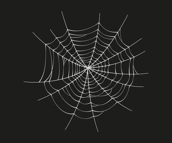 Skrämmande spindelnät. Vit spindelväv siluett isolerad på svart bakgrund. Dodle spideweb banner. Handritad cob web för Halloween fest. Vektorillustration — Stock vektor