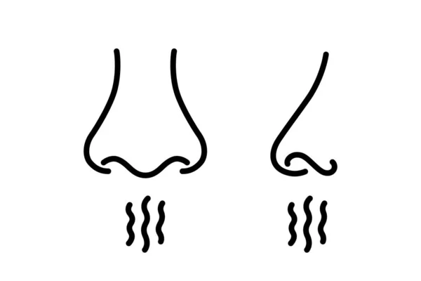 Nose and breath icon. Nasal breathing. Human organ of smell. Unpleasant smell. Nose inhales fragrance. Set of outline icons. Vector illustration in line style on white background. Editable stroke — Stock Vector