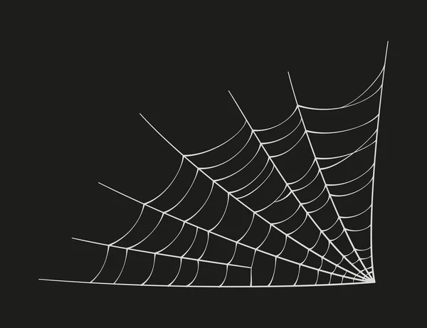 Skrämmande spindelnät. Vit spindelväv siluett isolerad på svart bakgrund. Doodle spindelväv vinkel. Handritad cob web för Halloween fest. Vektorillustration — Stock vektor