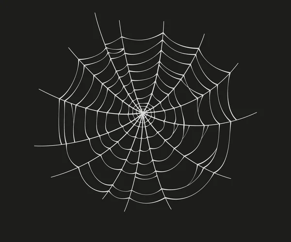 Skrämmande spindelnät. Vit spindelväv siluett isolerad på svart bakgrund. Dodle spideweb banner. Handritad cob web för Halloween fest. Vektorillustration — Stock vektor
