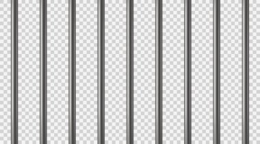 Gerçekçi hapishane metal parmaklıkları. Hapishane çiti. Hapishane ızgaraları. Demir hapishane kafesi. Metal çubuklar. Suç örgütü geçmişi. Vektör deseni. Işık şeffaf arkaplanda görüntüleme izole edildi
