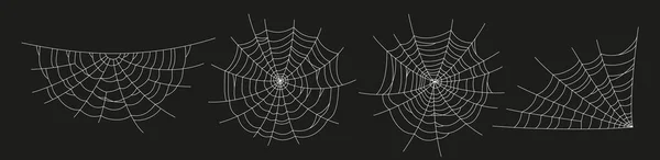 Malditas telarañas. Silueta de telaraña blanca aislada sobre fondo negro. Conjunto de telarañas de garabato. telarañas dibujadas a mano para la fiesta de Halloween. Ilustración vectorial — Archivo Imágenes Vectoriales