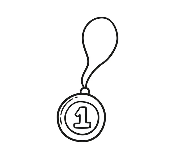 Medalha Primeiro Lugar Medalha Ouro Doodle Ícone Decorativo Prêmio Desenhado — Vetor de Stock