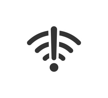 Karı sembolü ve ünlem işareti simgesi. Kablosuz internet sinyalini karıştırıyorum. Wi-Fi hatası. Başarısız Wi-Fi simgesi. Kablosuz internet sinyali kesildi. Vektör illüstrasyonu beyaz arkaplanda izole edildi