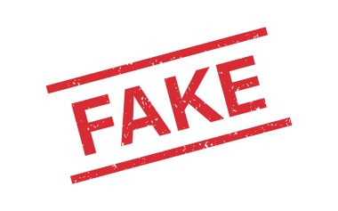 Medya ve belgeler için sahte kelime grunge kauçuk damgası. Sahte tabela çıkartması. Yalanların sembolü. Grunge Red Vintage kare etiketi. Vektör illüstrasyonu beyaz arkaplanda izole edildi