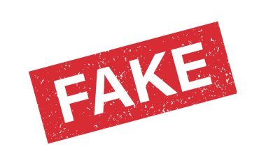 Medya ve belgeler için sahte kelime grunge kauçuk damgası. Sahte tabela çıkartması. Yalanların sembolü. Grunge Red Vintage kare etiketi. Vektör illüstrasyonu beyaz arkaplanda izole edildi