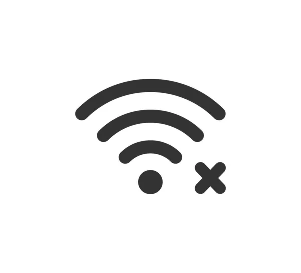 Wifiシンボルとクロスアイコン。無線インターネット信号を妨害する。Wi-Fiエラー。失敗した無線LANアイコン。切断された無線インターネット信号。白を基調としたベクトルイラスト — ストックベクタ