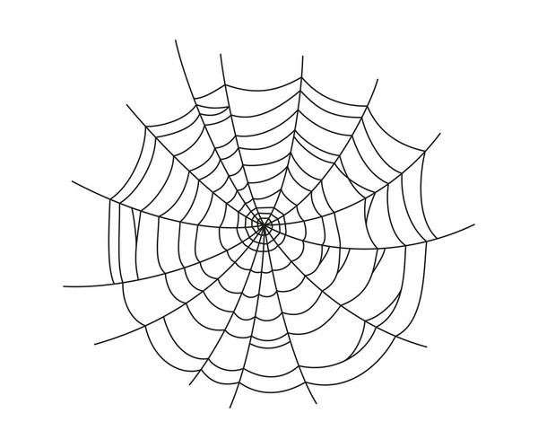 Skrämmande spindelnät. Svart spindelväv siluett isolerad på vit bakgrund. Doodle spindelväv cirkel. Handritad cob web för Halloween fest. Vektorillustration — Stock vektor