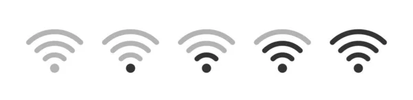 Ikony Wifi nastaveny. Mobilní bezdrátový indikátor síly signálu. Ikony symbolů připojení k Internetu. Různé úrovně Wi-Fi signálu. Vektorové ilustrace izolované na bílém pozadí — Stockový vektor