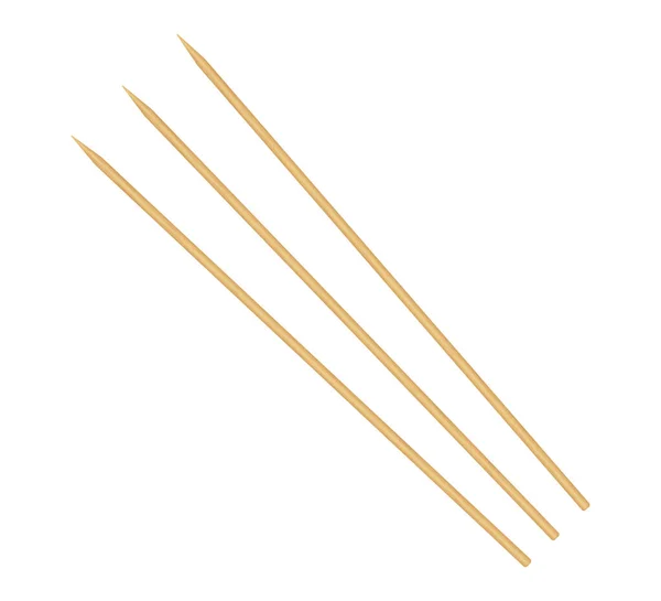 Espetos de madeira com ponta pontiaguda. Bambu descartável fino espeto longo. Chopsticks. Palitos de comida chinesa. Palito de madeira. Isolada ilustração vetorial realista sobre fundo branco — Vetor de Stock