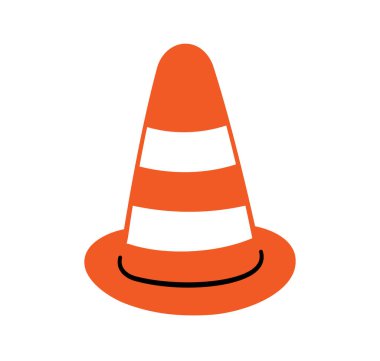 El çizimi plastik trafik konisi. Bariyer turuncu trafik konisi sinyali veriyor. Vektör illüstrasyonu beyaz arkaplanda izole edildi.