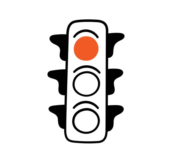 手绘交通信号灯 红色停车信号 涂鸦交通信号灯 在白色背景上孤立的向量图 — 图库矢量图片