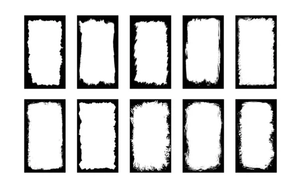 Grunge çerçeveleri fotoğraf kolajı, hikayeler, paylaşımlar ve sosyal medya için. Fırça darbesi şablonu. Grunge kaplamalı dikdörtgen kenarlık. Beyaz arkaplanda izole edilmiş vektör çizimleri kümesi.