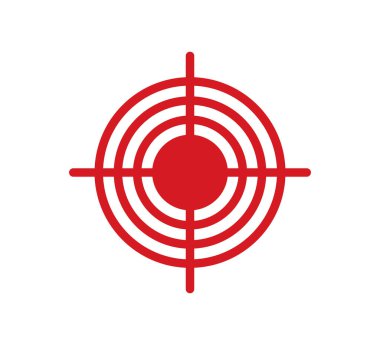 Acı noktası ikonu. Acı kırmızı daire işareti. Tıbbi tasarım için hedef nokta sembolü. Baş ağrısı ve karın ağrıları için kavramsal ölüm. Düzenlenebilir felç. Vektör illüstrasyonu beyaz arkaplanda izole edildi.