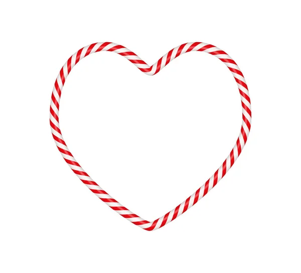 Christmas Candy Cane Heart Frame Red White Striped Xmas Border — Stock Vector
