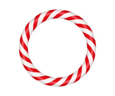 Christmas candy cane circle frame with red and white striped. Xmas border with striped candy lollipop pattern. Blank christmas and new year template. Vector illustration isolated on white background.