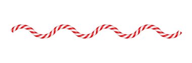 Kırmızı ve beyaz çizgili Noel şeker kamışı çizgisi. Çizgili şeker lolipop desenli Xmas hattı. Noel ve yeni yıl unsuru. Vektör illüstrasyonu beyaz arkaplanda izole edildi.