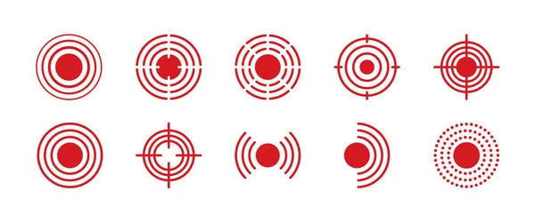 Набір Піктограм Точки Болю Позначка Болю Червоних Кіл Цільові Символи — стоковий вектор