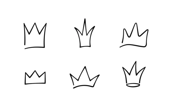 Coroas Rabiscos Desenhadas Mão Rei Coroa Esboços Majestosa Tiara Rei — Vetor de Stock