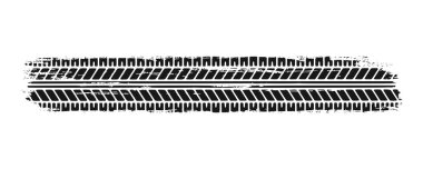 Otomatik lastik izi grunge elementi. Araba ve motosiklet lastiği izi, tekerlek lastik izi. Siyah lastik izi. Vektör illüstrasyonu beyaz arkaplanda izole edildi.