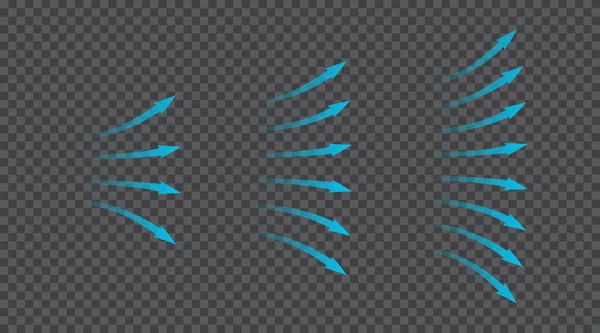 Flujo Aire Conjunto Flechas Azules Que Muestran Dirección Del Movimiento — Archivo Imágenes Vectoriales