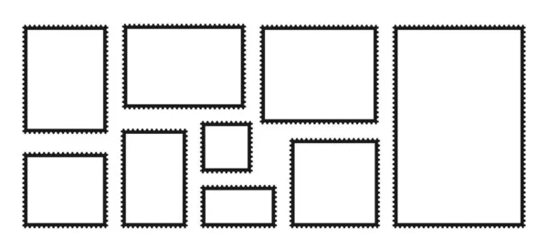 Postage Stamp Frames Set Empty Border Template Postcards Letters Blank — 图库矢量图片