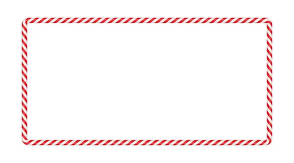Christmas Candy Cane Rectangle Frame Red White Stripe Xmas Border — Vector de stock