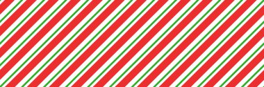 Noel şekeri çizgili, pürüzsüz desenli. Kırmızı ve yeşil çizgili Noel şekeri arka planı. Naneli karamel köşegen parmak izi. Geleneksel Xmas ambalaj dokusu. Vektör illüstrasyonu.