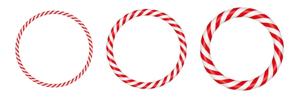 Christmas Candy Cane Circle Frame Red White Striped Xmas Border — Vettoriale Stock