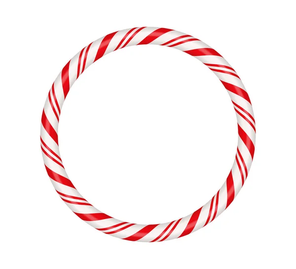Vánoční Cukrová Třtina Kruh Rám Červenými Bílými Pruhy Vánoční Rámeček — Stockový vektor