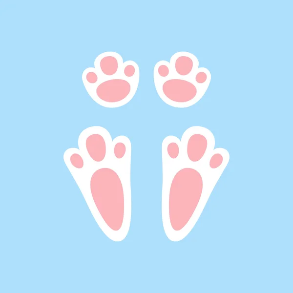 Cute easter bunny paw. Rabbit or hare footprint. Bunny foot prints on snow. Hare steps track. Vector illustration isolated on blue background in flat style.