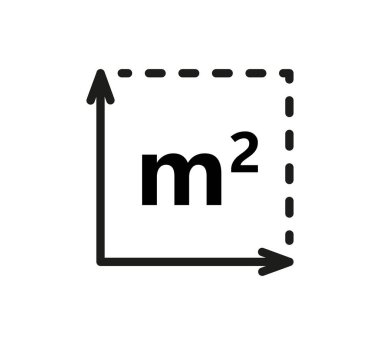 Square Meter icon. M2 sign. Flat area in square metres . Measuring land area icon. Place dimension pictogram. Vector outline illustration isolated on white background.