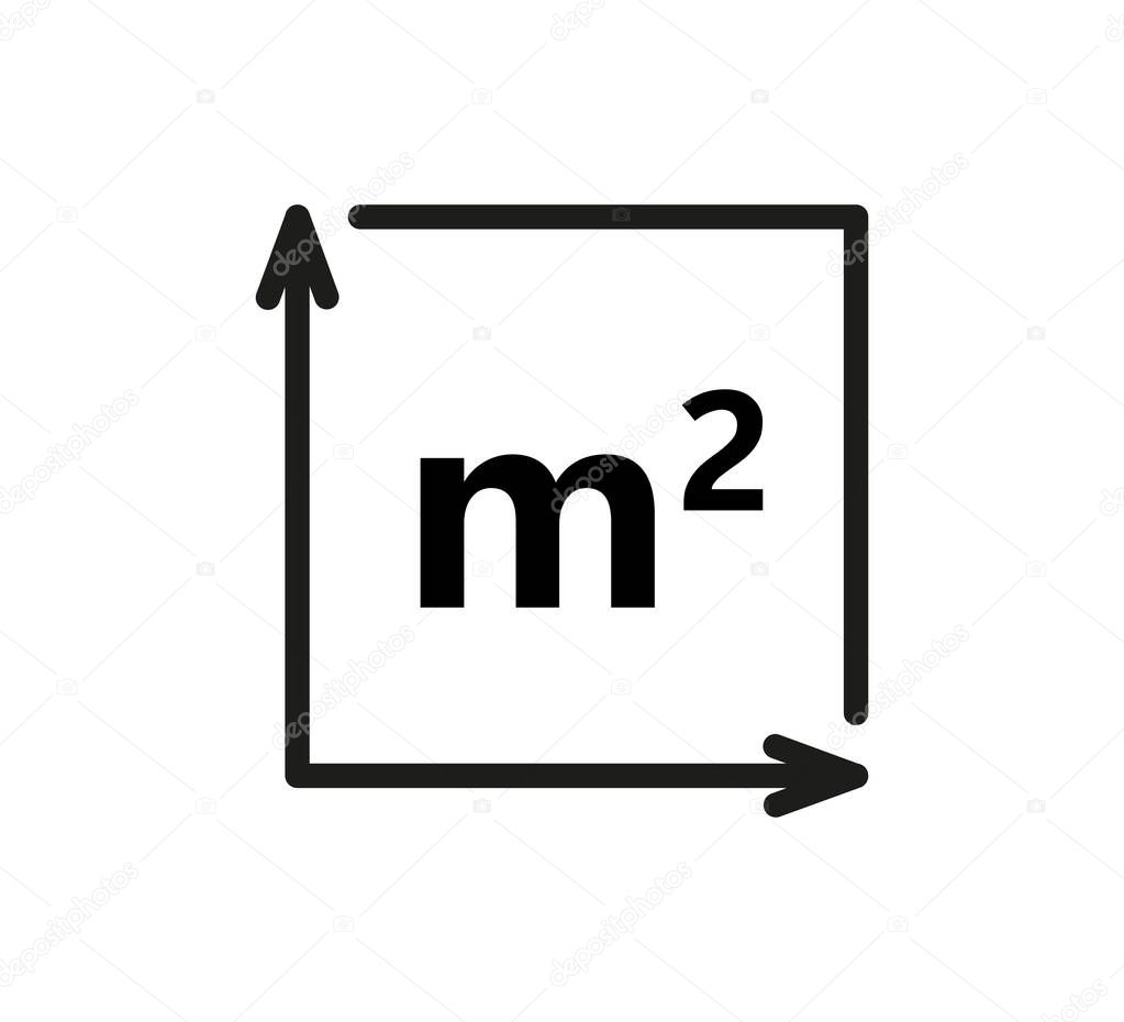 Square Meter icon. M2 sign. Flat area in square metres . Measuring land area icon. Place dimension pictogram. Vector outline illustration isolated on white background.