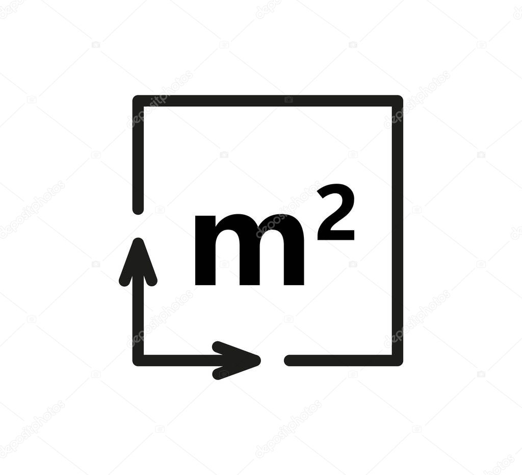 Square Meter icon. M2 sign. Flat area in square metres . Measuring land area icon. Place dimension pictogram. Vector outline illustration isolated on white background.