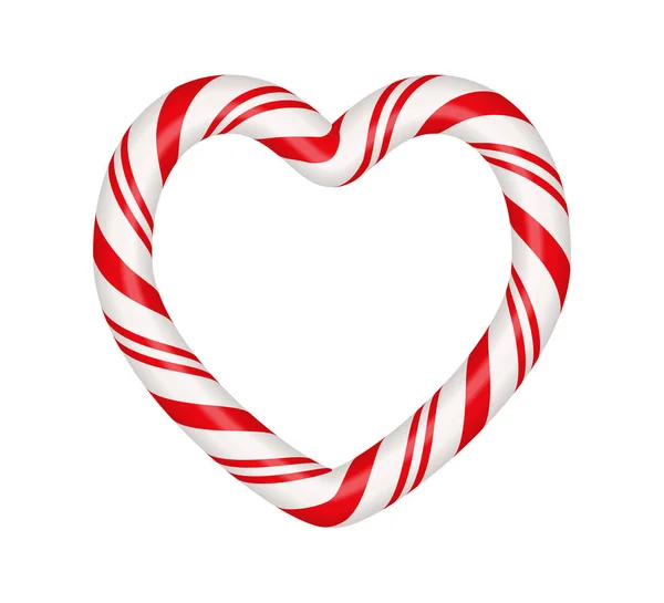 Christmas Candy Cane Heart Frame Red White Striped Xmas Border — ストックベクタ