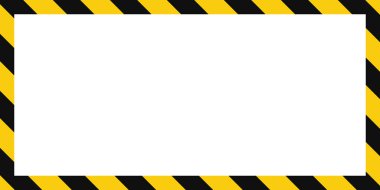 Warning frame with yellow and black diagonal stripes. Rectangle warn frame. Yellow and black caution tape border. Vector illustration on white background.