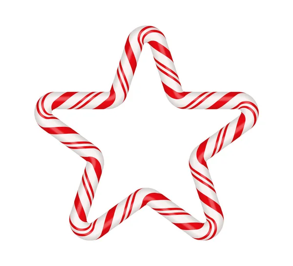 Christmas Candy Cane Star Frame Red White Striped Xmas Border — Stock vektor