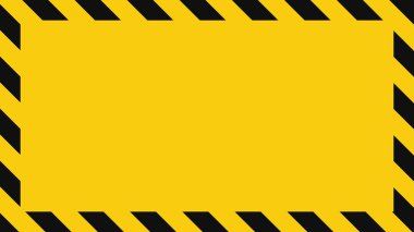 Warning frame with yellow and black diagonal stripes. Rectangle warn frame. Yellow and black caution tape border. Vector illustration on light background.