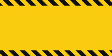 Warning seamless border with yellow and black diagonal stripes. Rectangle warn frame. Yellow and black caution tape border. Vector illustration on light background.