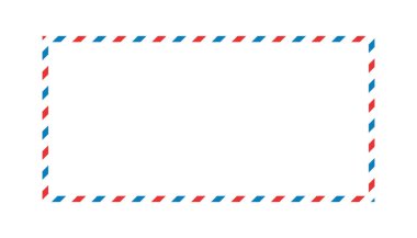 Hava postası çerçevesi. Kırmızı ve mavi çizgili havayolları sınırı. Eski tip boş zarf şablonu. Euro zarfı E65. Vektör illüstrasyonu beyaz arkaplanda izole edildi.