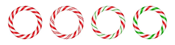 Christmas Candy Cane Circle Frame Red Green Striped Xmas Border — ストックベクタ