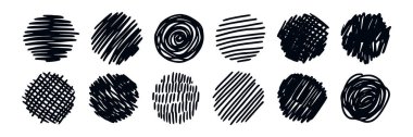 Hand drawn scribble circle bubbles. Grunge round shapes. Circle pencil sketch. Doodle circular design elements. Vector illustration isolated on white background.