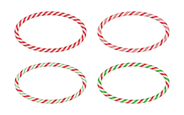 Christmas Candy Cane Oval Frame Red Green Striped Xmas Border — 图库矢量图片